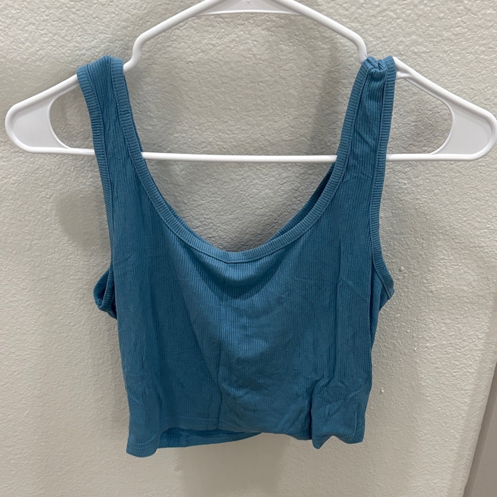Blue Ribbed Women's Tank Top